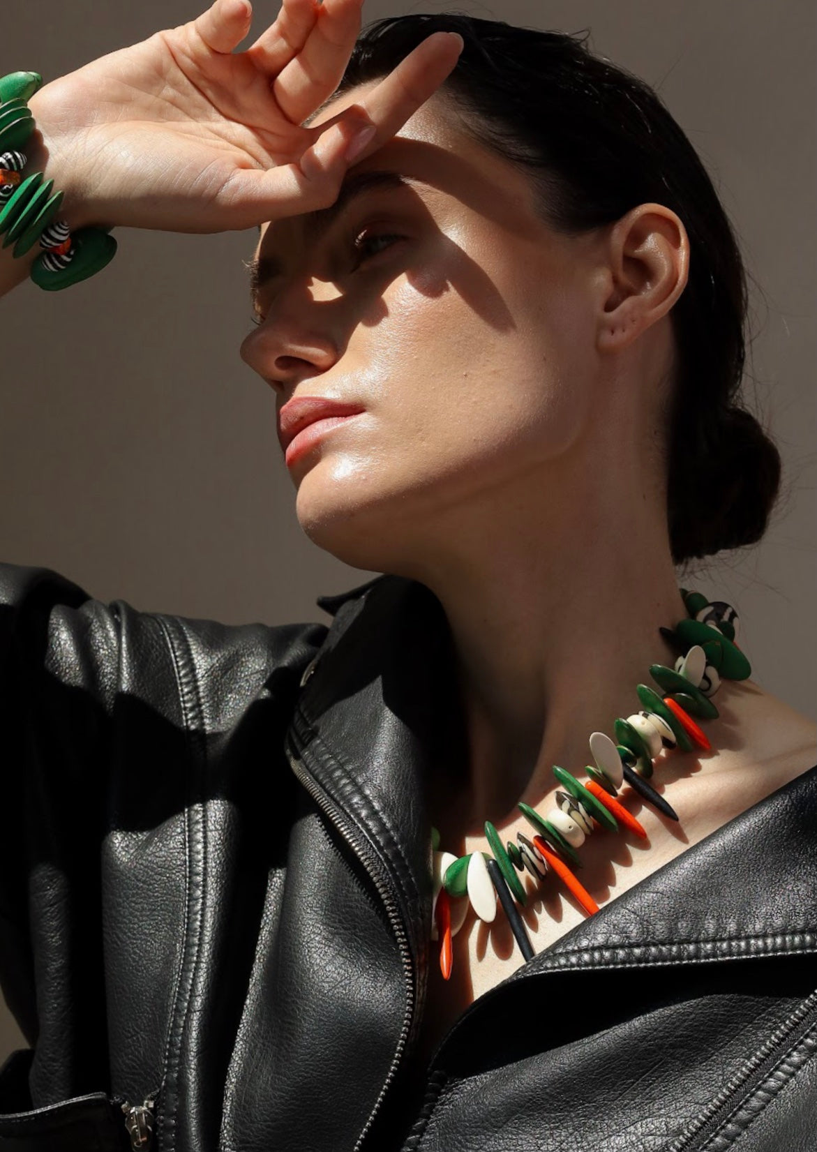 Sirano Short Necklace. Wood, Sea Shells, Batik Bone Beads.