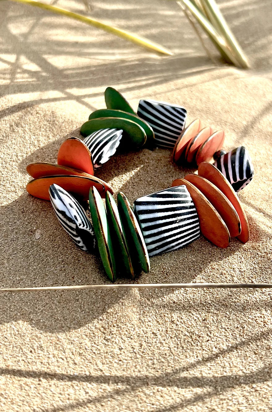 Abi Statement Bracelet. Wood and Sea shells.