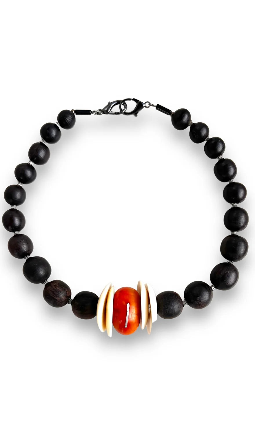 Adisa Statement Necklace. Ebony Wood, Moroccan "Amber" , Buffalo Bone Plates.