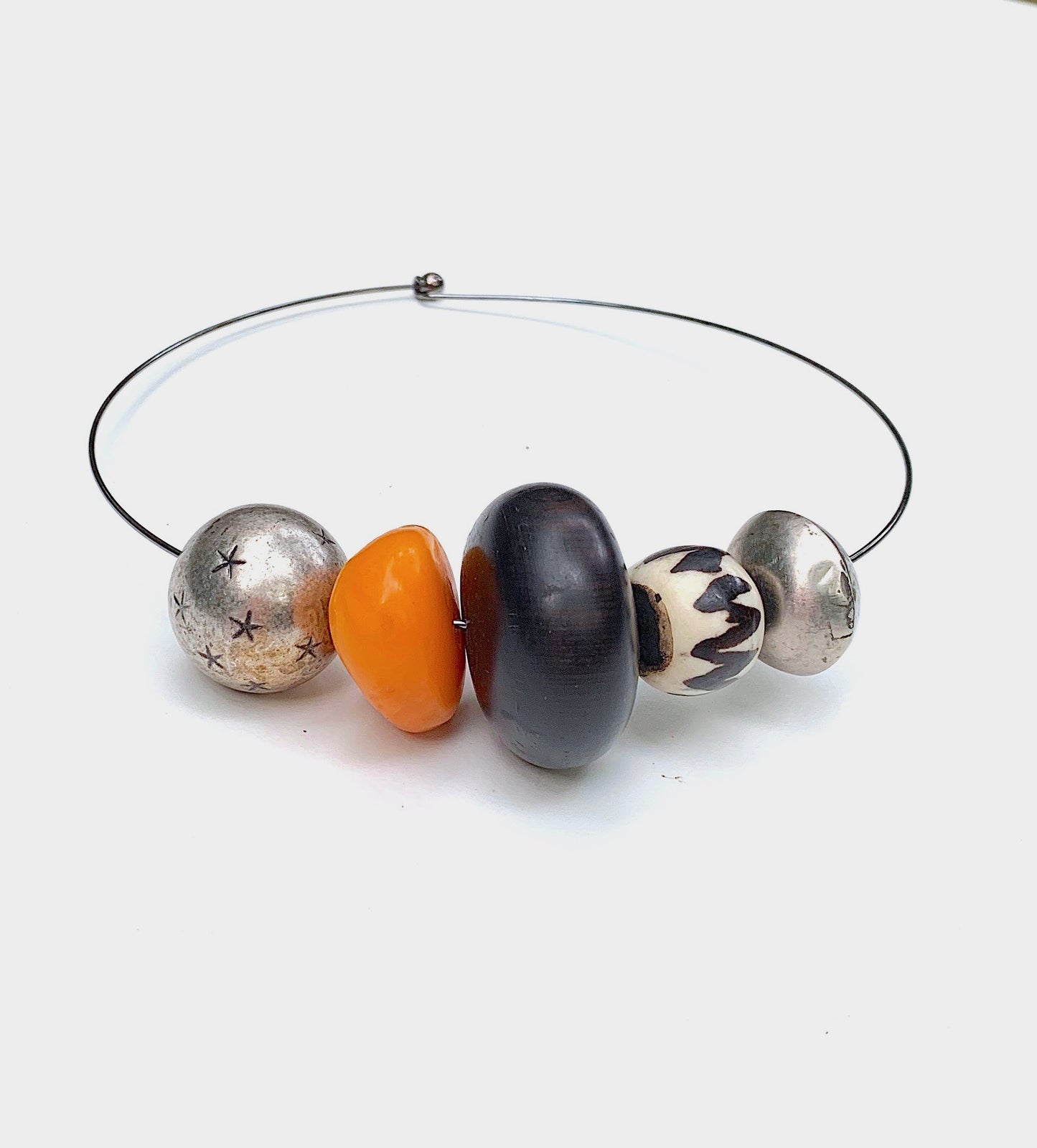 Alora African Style Choker. Ebony Wood, Bone and Resin Beads