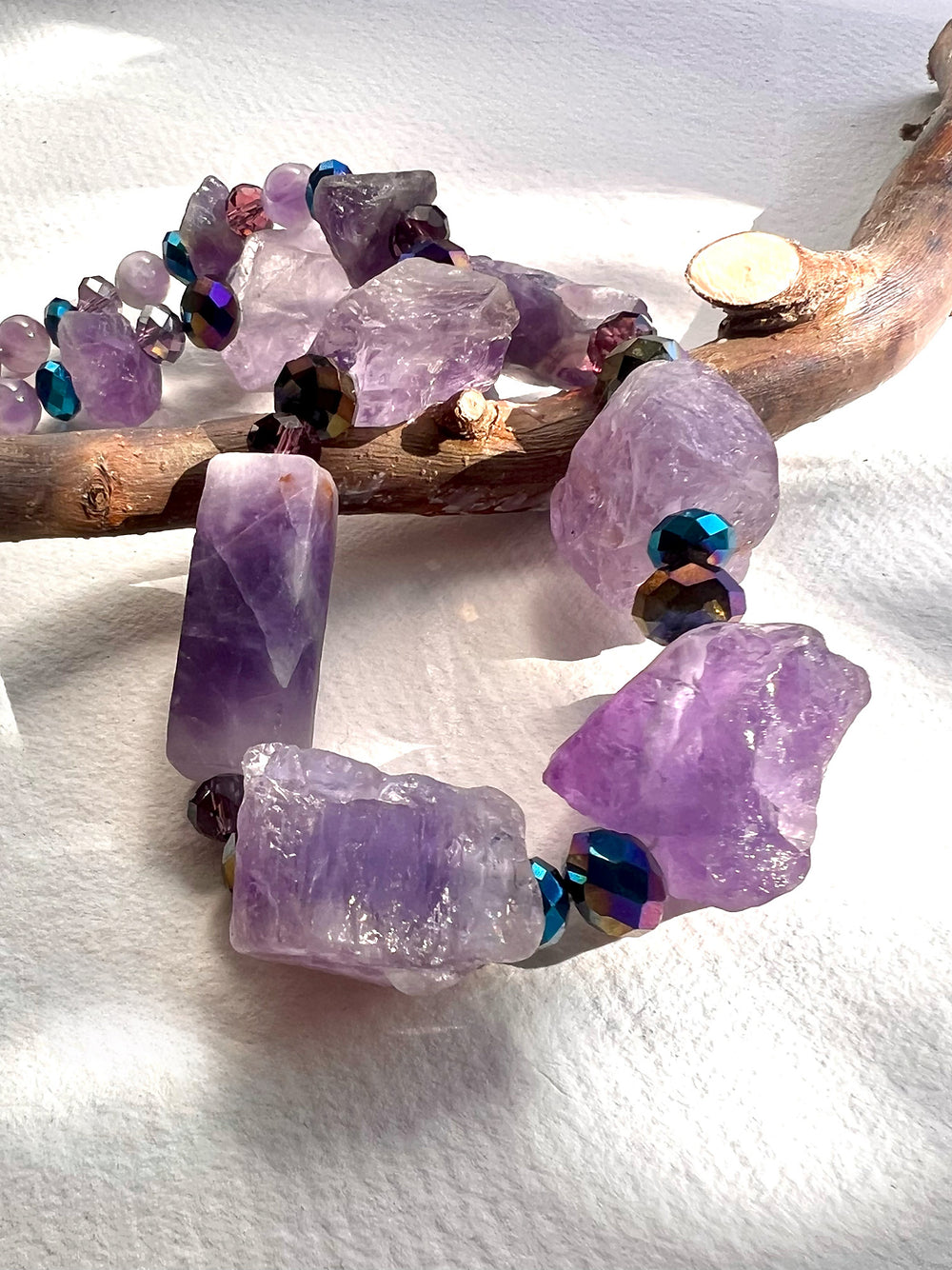 Amita Statement Necklace made with Raw Amethyst and Rhinestone
