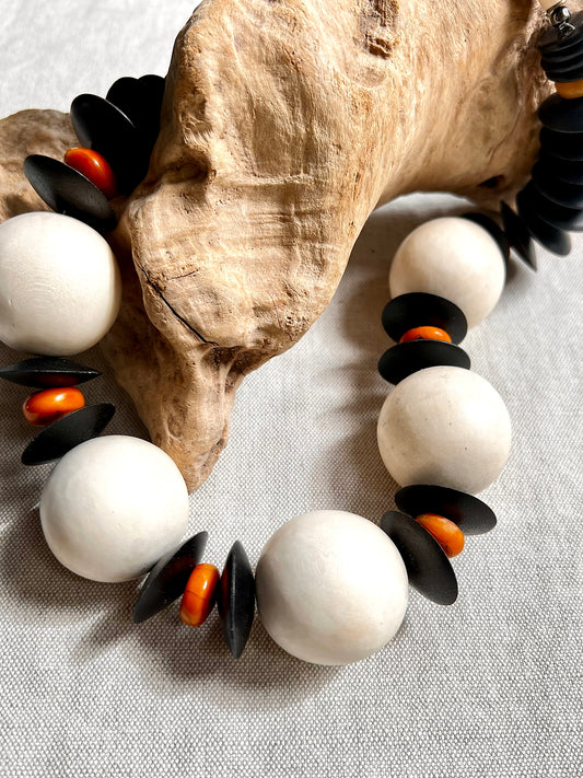 Nola Statement Necklace. Wood, Morrocan "Amber"