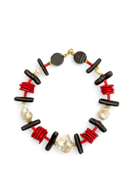 Chanchan Statement Choker/ Short Necklace with Pearls  and Corals