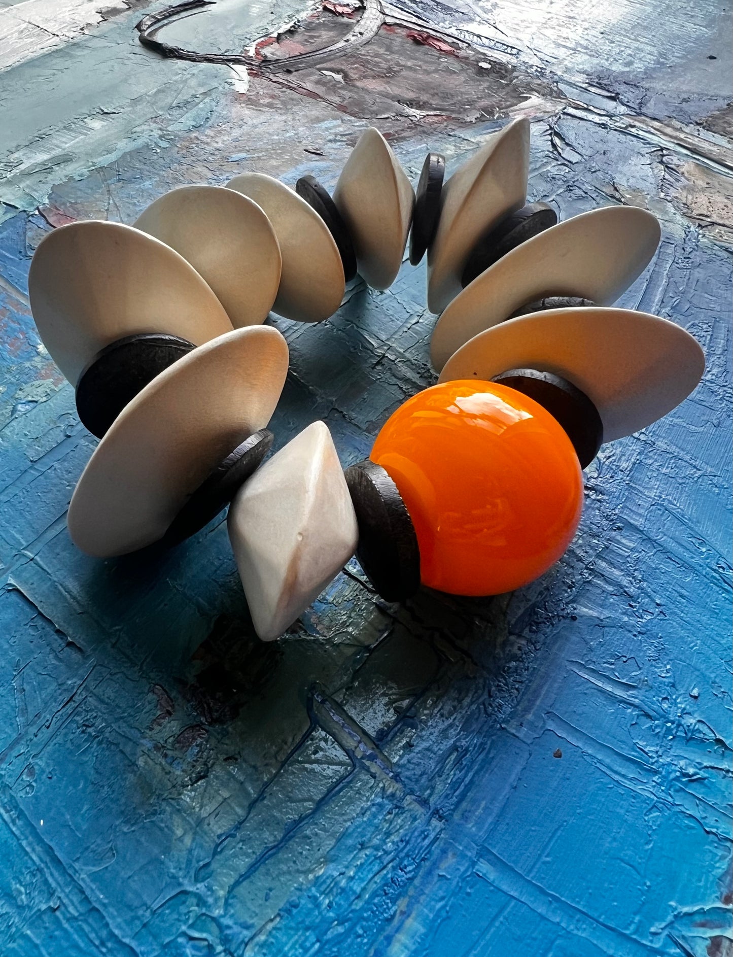 Nagi Statement Bracelet. Wood. Murano Glass