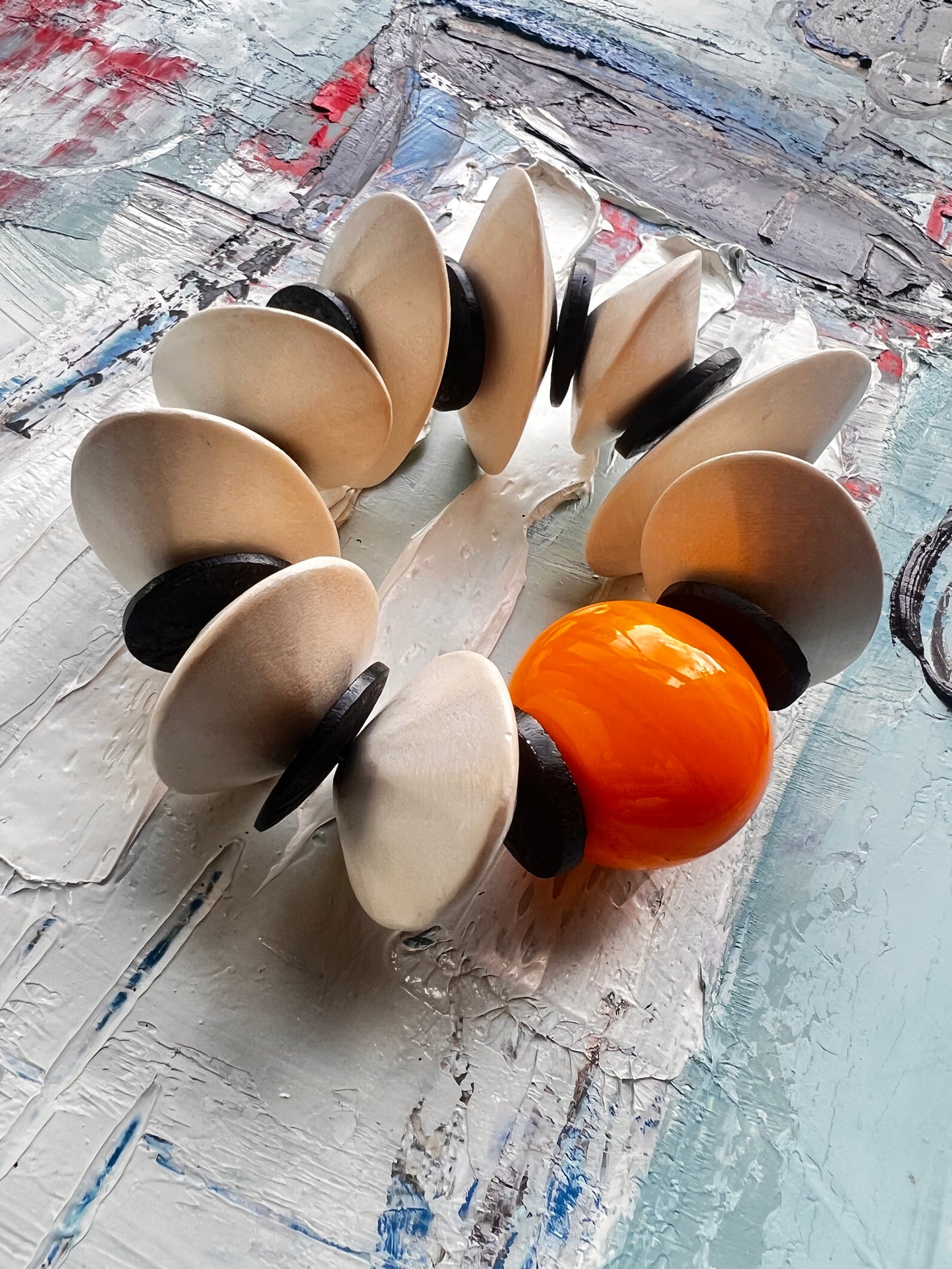 Nagi Statement Bracelet. Wood. Murano Glass