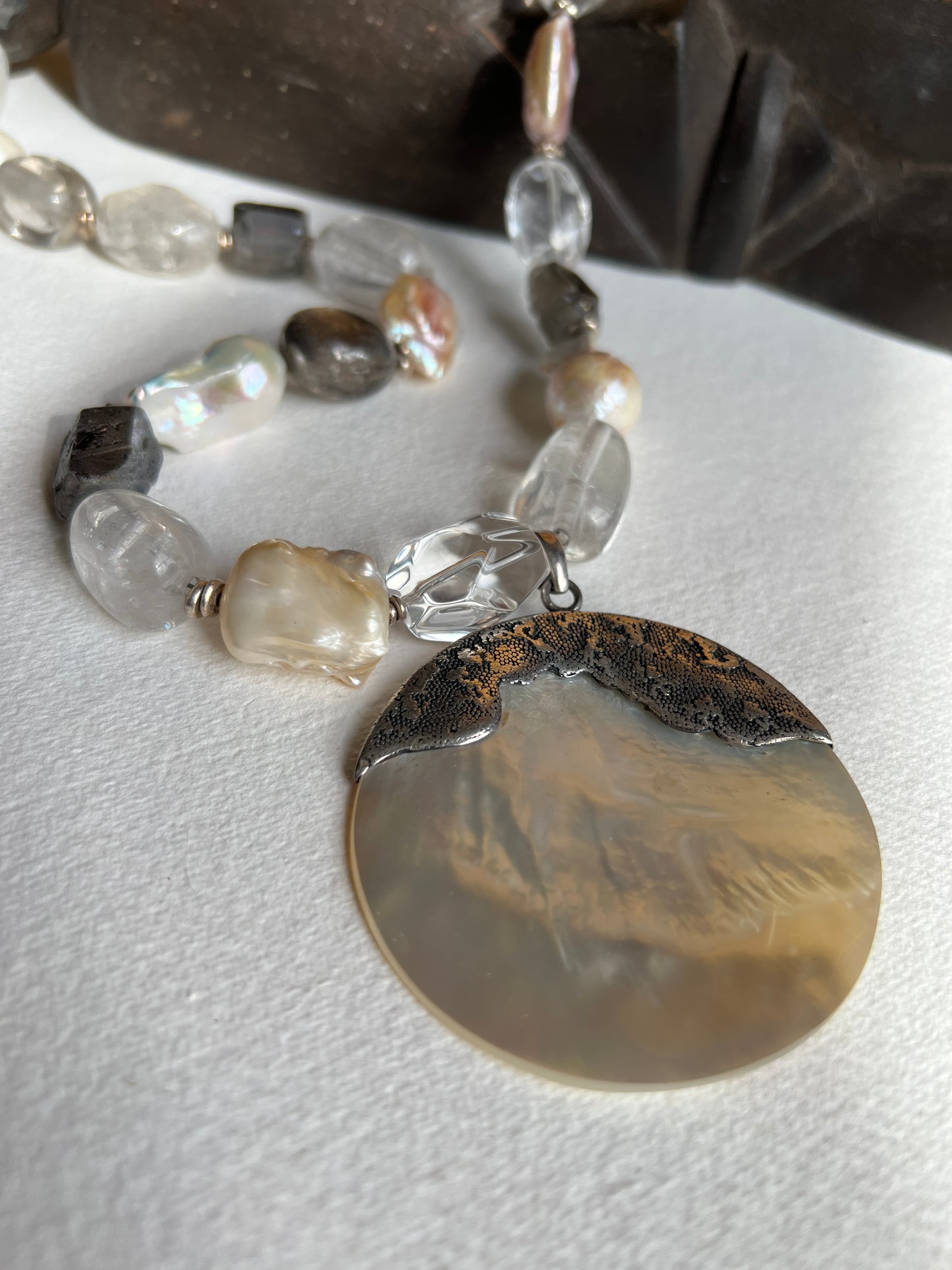Nayo Multistone Long Necklace with Coral Pendant