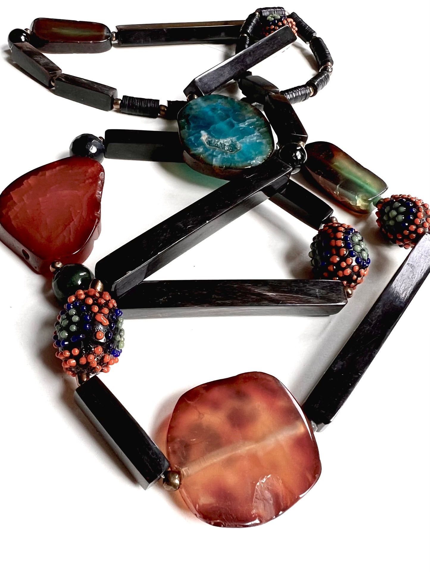 Manon Long Necklace, Bufallo Horn, Agate.Touch of Glamour Collection