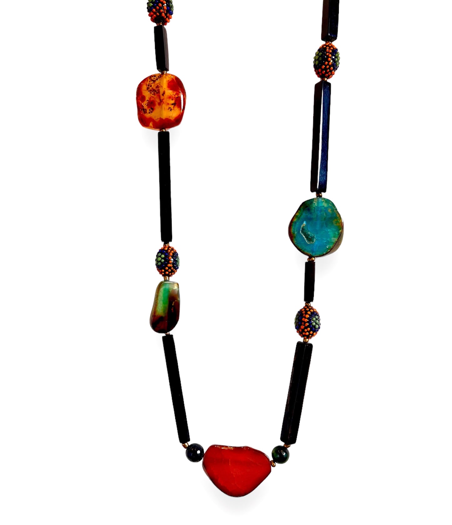 Manon Long Necklace, Bufallo Horn, Agate.Touch of Glamour Collection