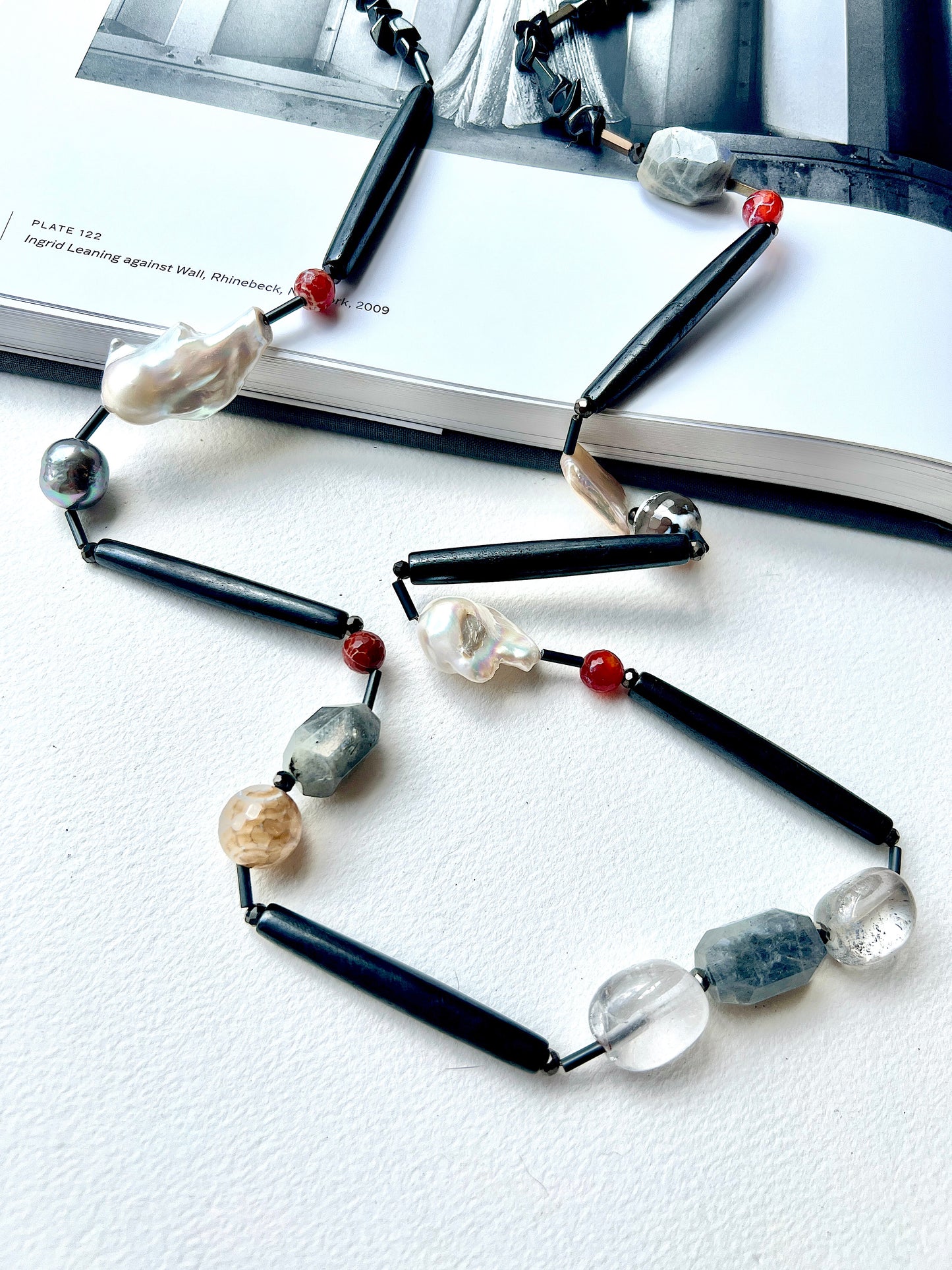 Usoa Long Necklace. Baroque Pearls, Labradorite, Agate.