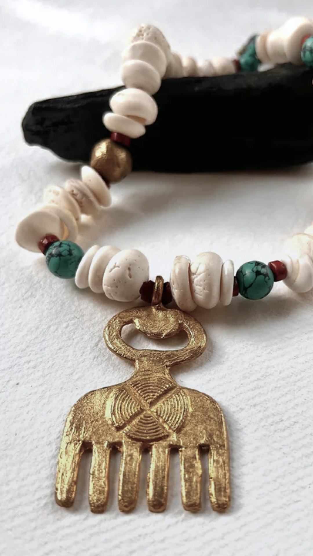 Nala Statement Necklace. African Brass, Sea Shells, Howlite.