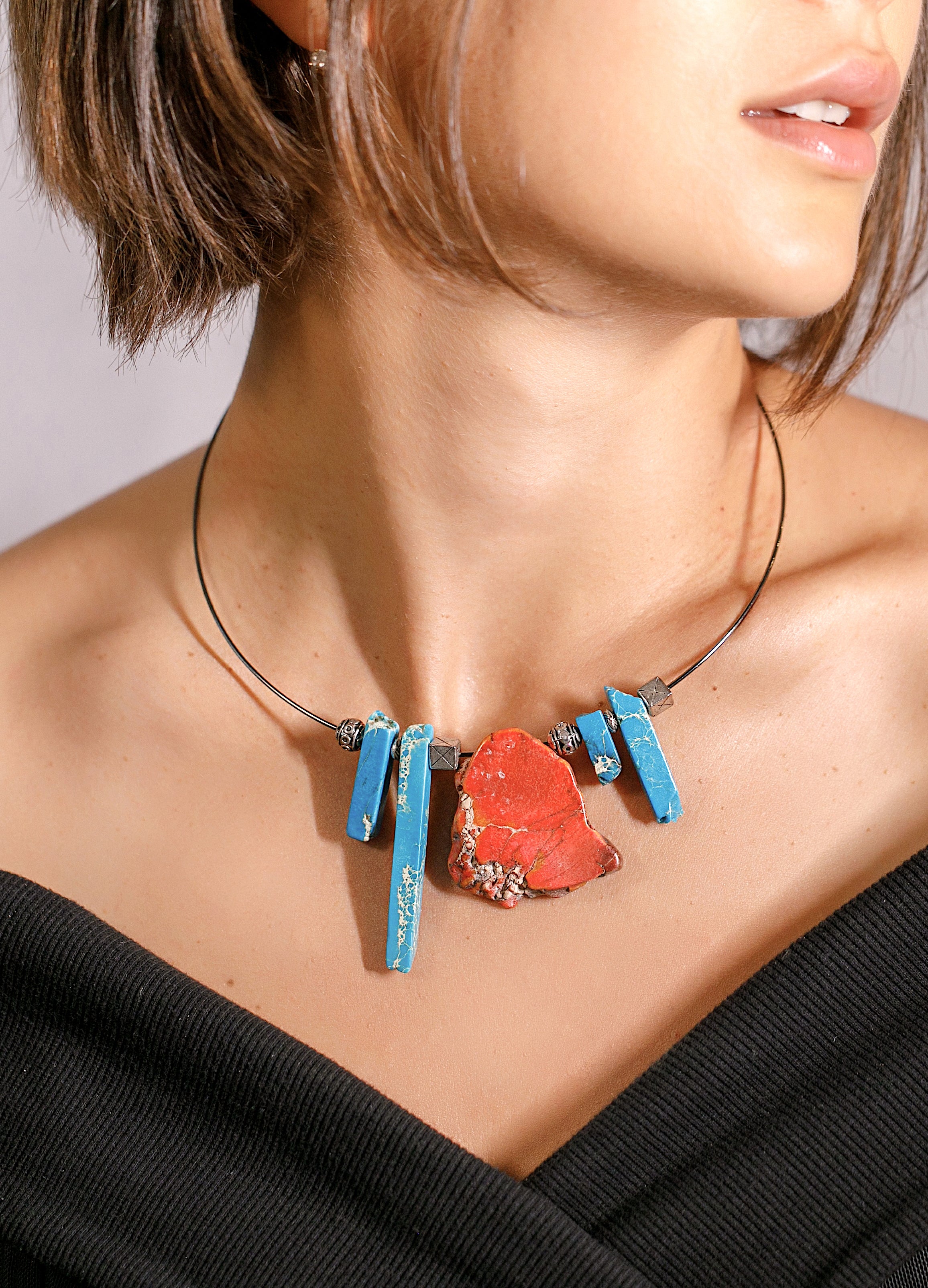 Sania Choker. Sea Sediment Jasper, Electroplated Copper Base