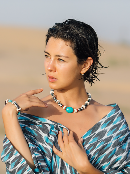 Aomi Necklace. Hand Painted  Recycled glass beads, Howlite.