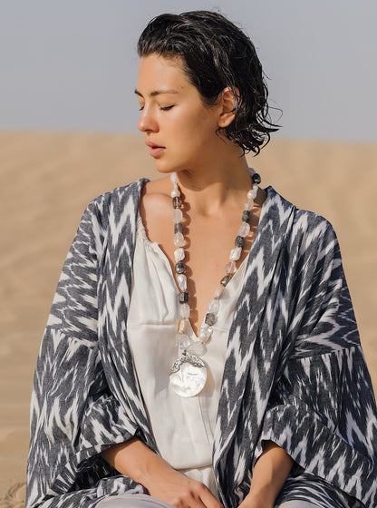 Ojore  Multistone Long Necklace  with Mother of Pearl Penadant.