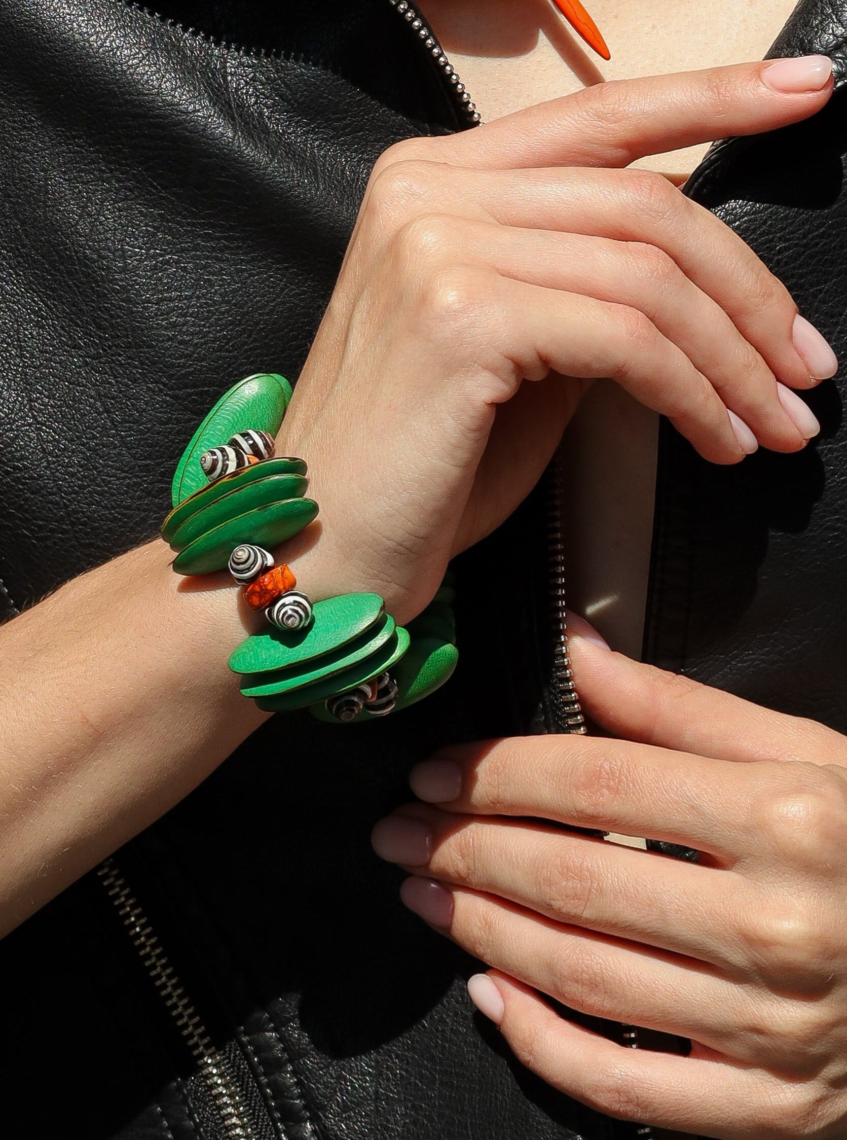 Abeni Statement Bracelet. Wood, Sea Shells.