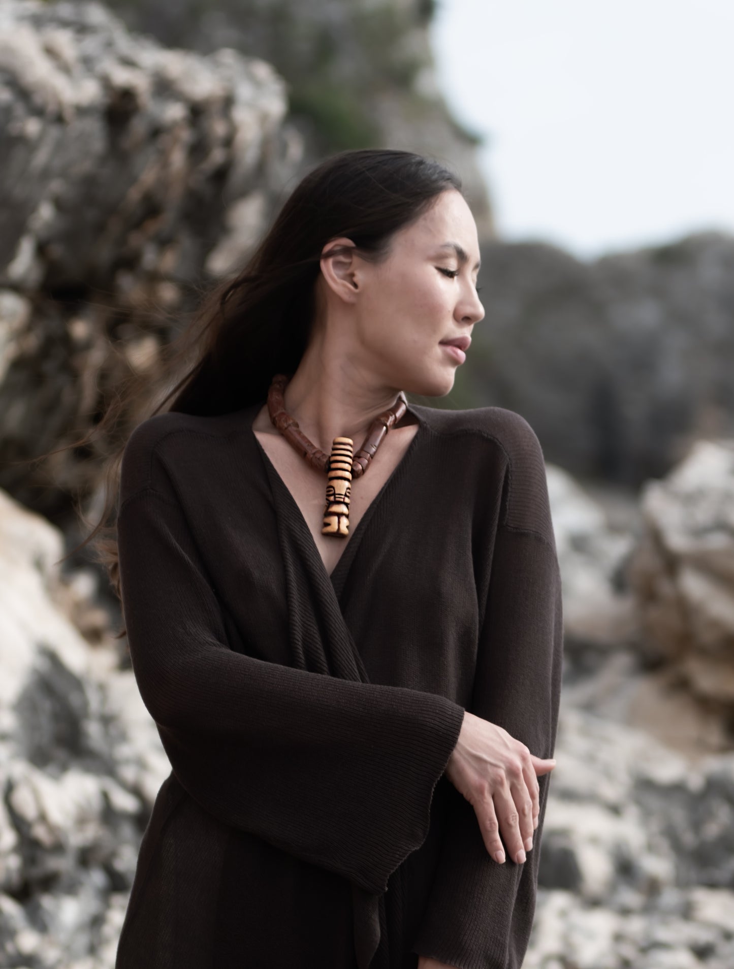 Adah Statement Necklace. One of Kind. Wood, Bauxite Clay.