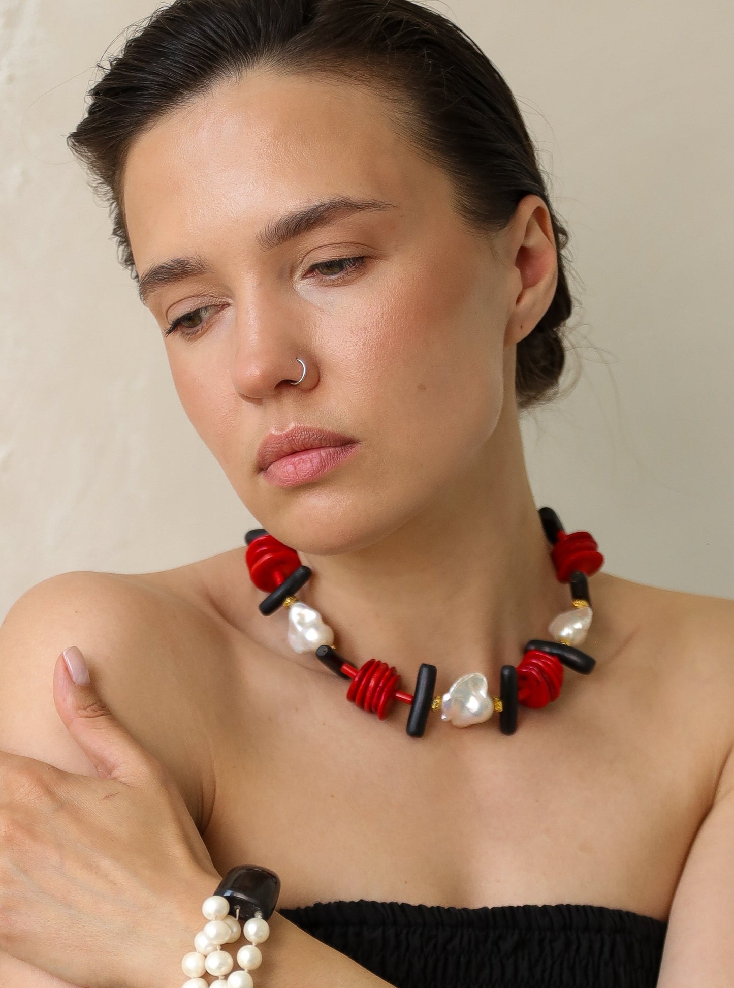 Chanchan Statement Choker/ Short Necklace with Pearls  and Corals
