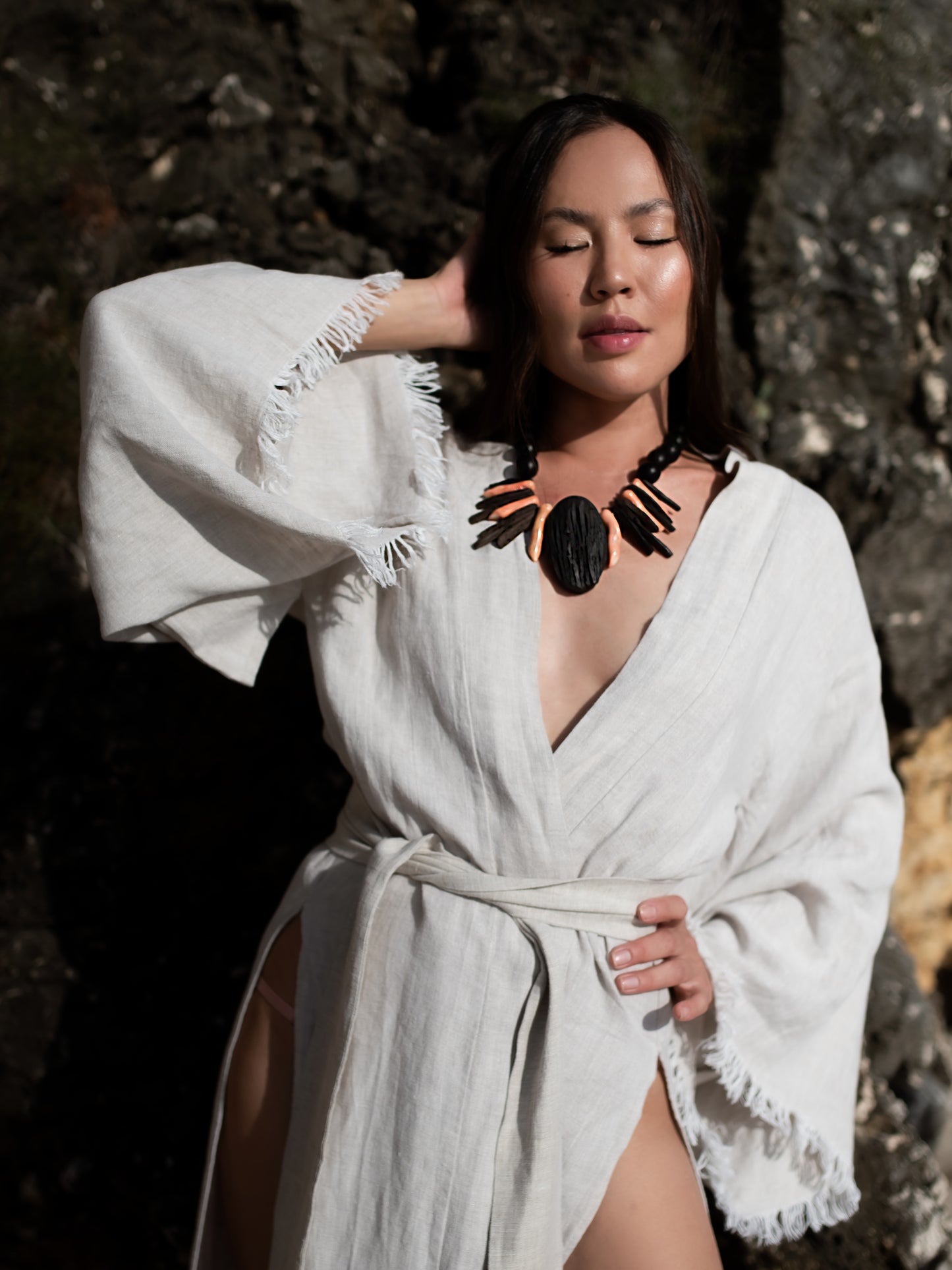 Tafui Statement Necklace. Ebony Wood, Pink  Corals