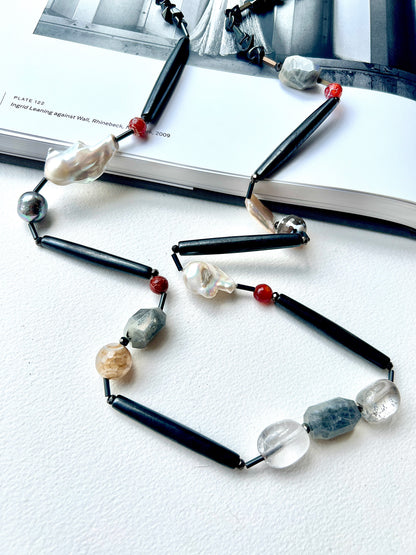 Usoa Long Necklace. Baroque Pearls, Labradorite, Agate.